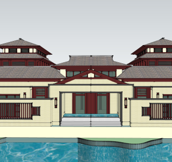 中式别墅su模型下载、中式别墅草图大师模型下载