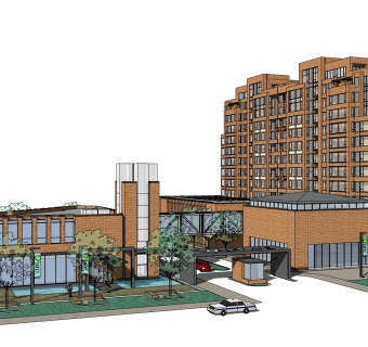 现代售楼处建筑方案草图大师模型，售楼部建筑sketchup模型免费下载