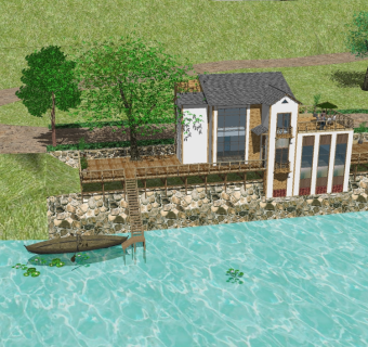 现代滨水别墅skb文件，田园风别墅su模型下载