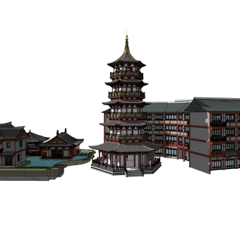 中式古建筑草图大师模型，古建民俗sketchup模型免费下载