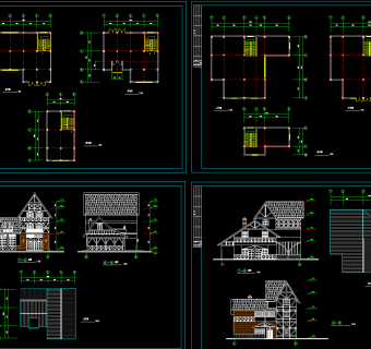 法兰西风格小镇规划图，小镇CAD建筑图纸下载