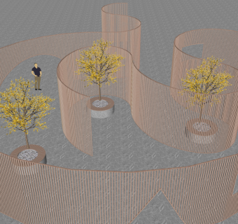景观木质条状墙sketchup模型下载