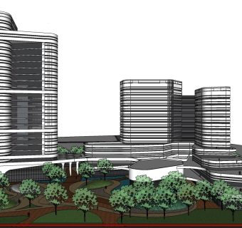 现代高层双子酒店草图大师模型下载、高层双子酒店su模型下载