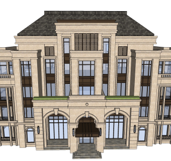 新中式建筑会所模型，sketchup模型免费下载