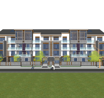 中式联排别墅su模型，别墅草图大师模型下载