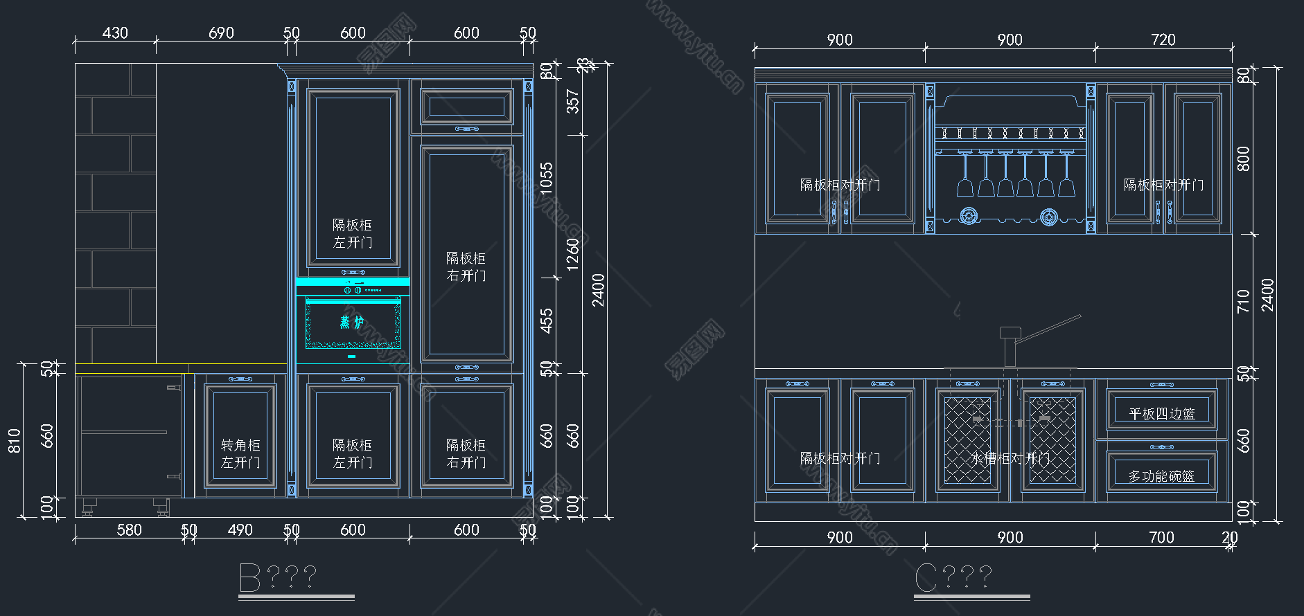 整体橱柜CAD模块，橱柜CAD图纸下载 - 草图大师模型