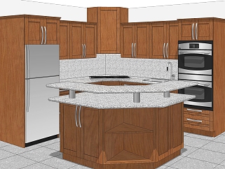 美式实木橱柜sketchup模型，厨房柜草图大师模型下载