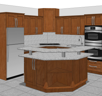 美式实木橱柜sketchup模型，厨房柜草图大师模型下载