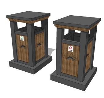 现代时尚垃圾箱草图大师模型，垃圾桶sketchup模型