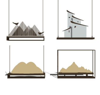 中式吊灯灯具组合SU模型，中式灯具组合SKP模型下载