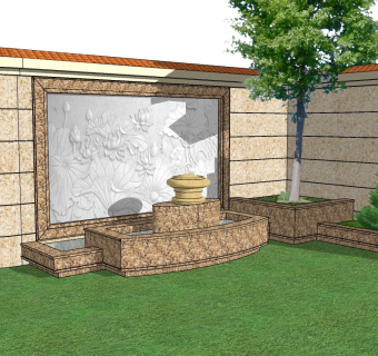 中式景观墙sketchup模型下载，景观墙草图大师模型