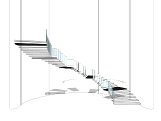 现代玻璃<em>弧形楼梯</em>草图大师模型，玻璃<em>弧形楼梯</em>sketchup...