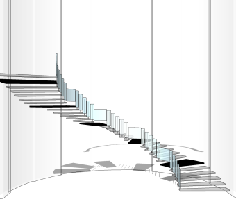现代玻璃弧形楼梯草图大师模型，玻璃弧形楼梯sketchup模型免费下载