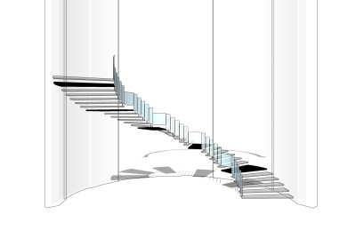 现代玻璃弧形楼梯草图大师模型，玻璃弧形楼梯sketchup模型免费下载