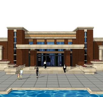 欧式售楼处建筑方案草图大师模型，售楼部建筑沙盘sketchup模型免费下载