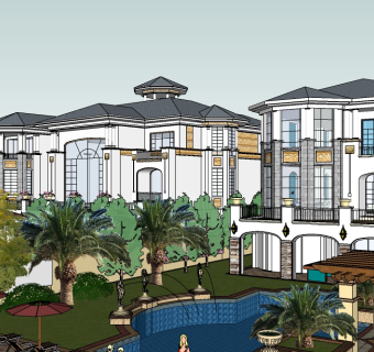 欧式独栋别墅su模型下载，别墅sketchup模型分享