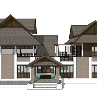 东南亚风格别墅su模型下载、东南亚风格别墅草图大师模型下载