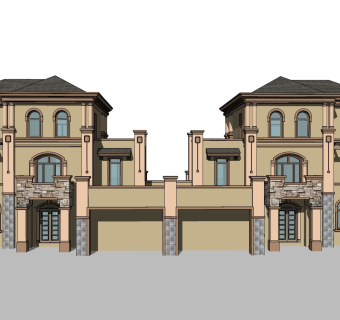 欧式连排别墅草图大师模型，连排别墅sketchup模型免费下载