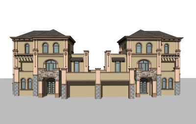 欧式连排别墅草图大师模型，连排别墅sketchup模型免费下载