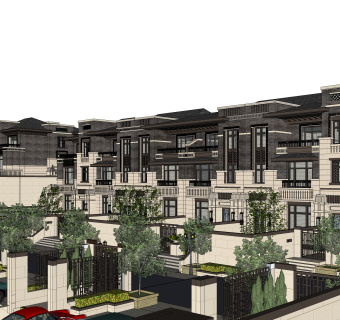 新古典连排别墅su模型下载，sketchup别墅草图大师模型