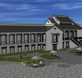 新中式度假酒店草图大师模型下载、新中式度假酒店su模型下载