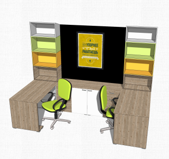 现代实木办工作草图大师模型，办工桌su模型下载