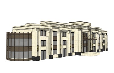 欧式售楼处建筑方案草图大师模型，售楼部建筑sketchup模型免费下载