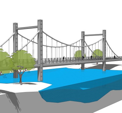 悬索桥设计草图大师模型下载，sketchup悬索桥su模型分享