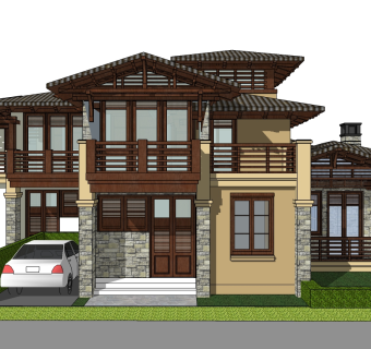 中式别墅su模型下载、中式别墅草图大师模型下载