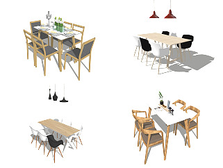 现代餐桌椅组合su模型，餐桌组合sketchup模型下载