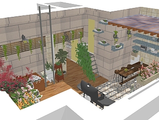 <em>现代屋顶花园</em>草图大师模型，屋顶花园sketchup模型下载