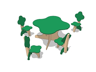 现代儿童桌椅草图大师模型，儿童桌椅su模型下载