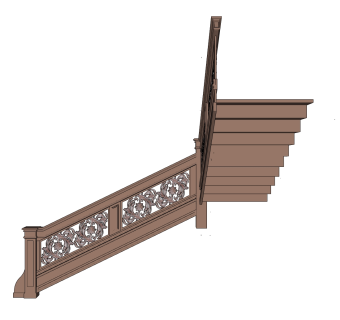 现代实木双跑折梯草图大师模型，实木双跑折梯sketchup模型免费下载