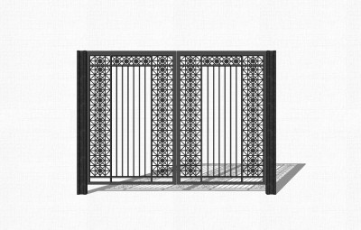 新中式铁艺大门草图大师模型，院门大门sketchup模型免费下载