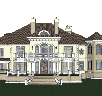 欧式别墅外观草图大师模型，SU模型免费下载