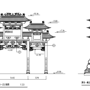 25套多种类型古建筑牌坊CAD施工图纸