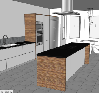 现代厨房柜免费su模型，厨房柜草图大师模型