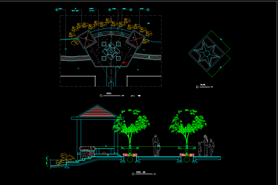 现代观赏风景亭cad施工图，观景亭cad图纸下载