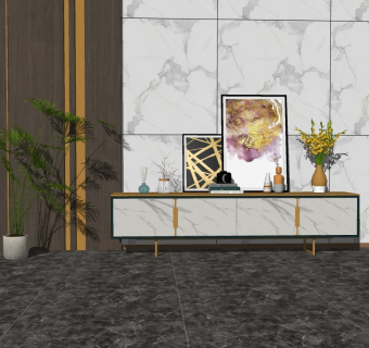 现代轻奢电视柜草图大师模型，电视柜su模型下载