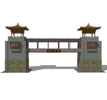 新中式景区大门入口草图大师模型，景区大门入口skb文件下载