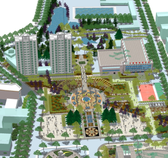 新中式公园景观草图大师模型，公园sketchup模型下载