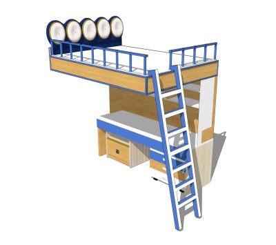 儿童高低床铺草图大师模型，儿童床SU模型下载