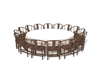 新中式宴会餐桌椅免费su模型，宴会餐桌椅sketchup模型...