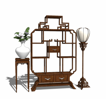 新中式储物柜草图大师模型，储物柜sketchup模型下载