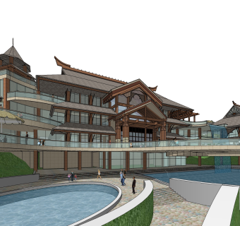 东南亚酒店草图大师模型，酒店sketchup模型免费下载