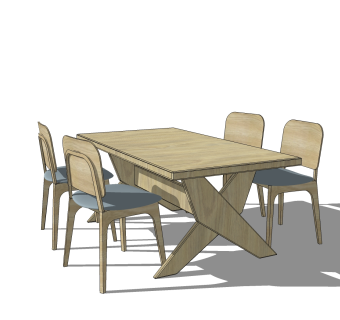 现代实木餐桌椅免费su模型，实木餐桌椅skp模型下载