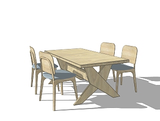 <em>现代实木餐桌椅</em>免费su模型，实木餐桌椅skp模型下载