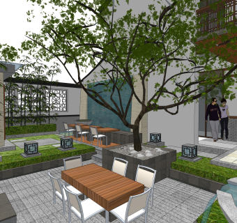 中式别墅四合院su模型下载、中式别墅四合院草图大师模型下载