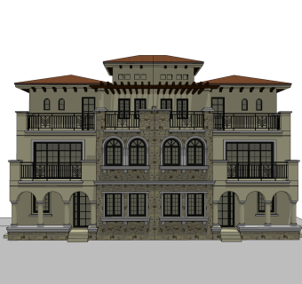 欧式别墅外观草图大师模型，别墅外观sketchup模型免费下载