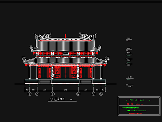古建寺庙CAD施工图，寺庙CAD建筑图纸下载